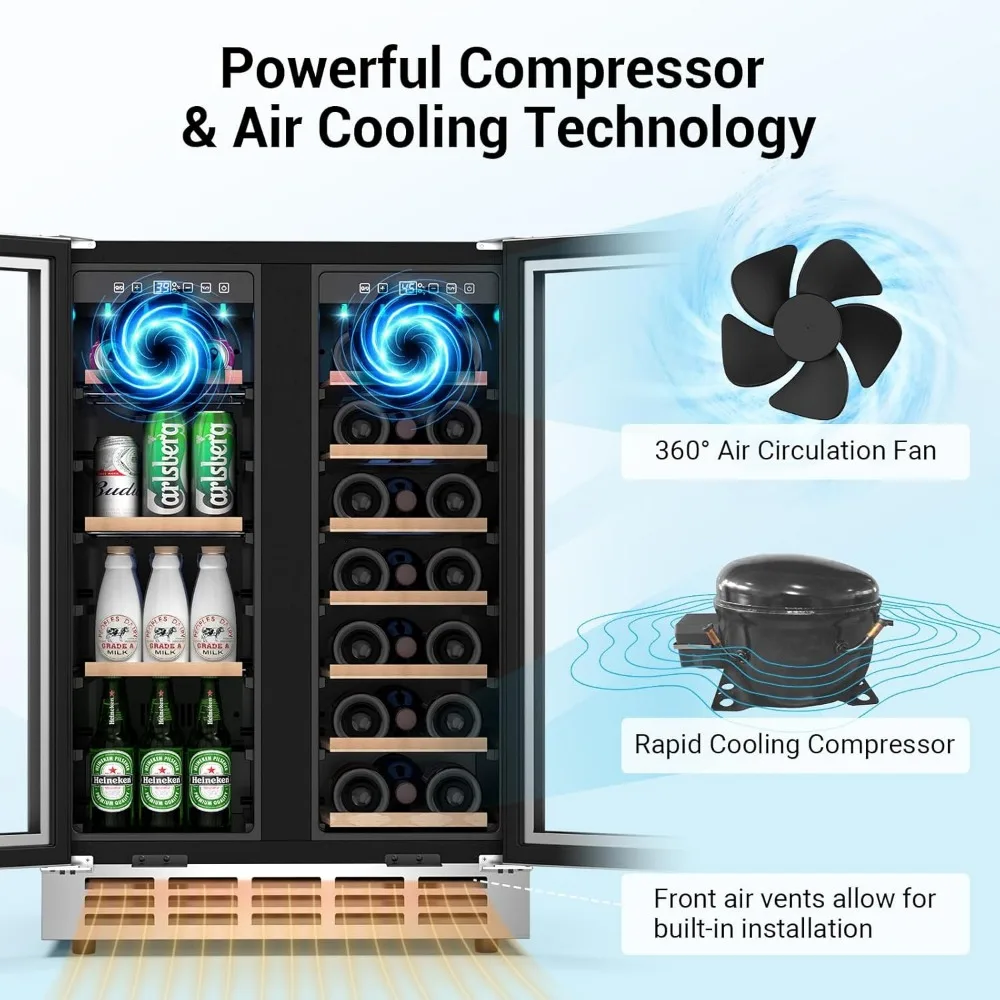 Wine Refrigerator,24 inch Wine Cooler Cooler with Precision Thermostat and Upgraded Compressor Cooling,Beechwood Shelves 3