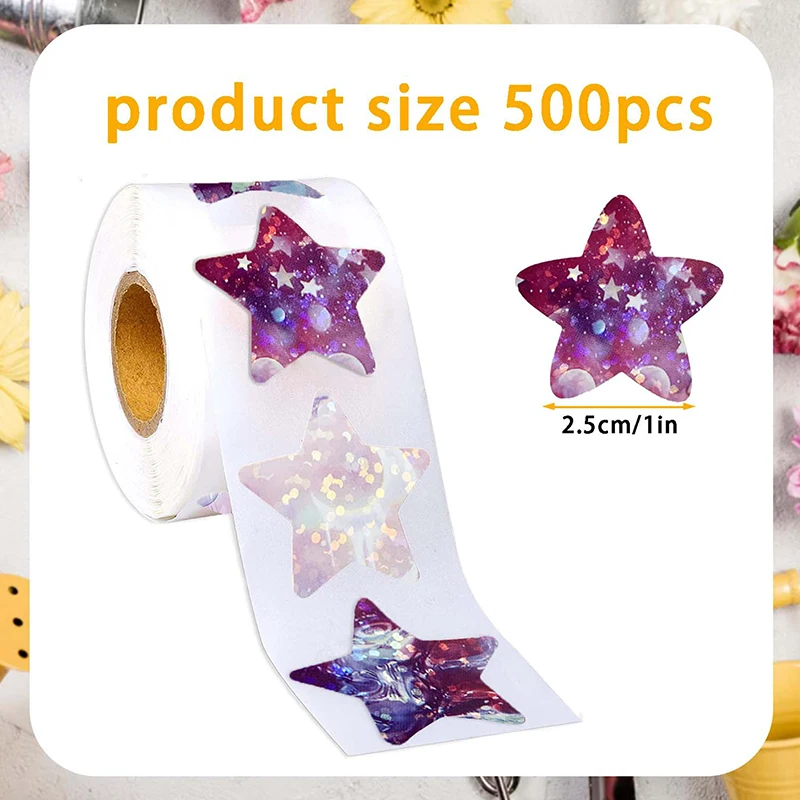 자체 접착 스타 스페이스 스티커, 보상 장식 선물, 스티커 라벨, 1 인치, 500 개
