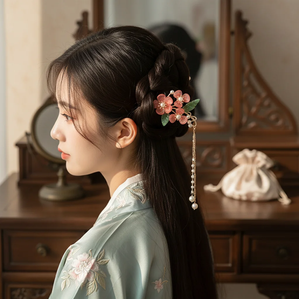 반짝이 꽃 태슬 머리핀, 정교한 라인스톤 꽃무늬 헤어 스틱, 새로운 중국 스타일 한푸 치파오 드레스 헤어 장식 헤어핀