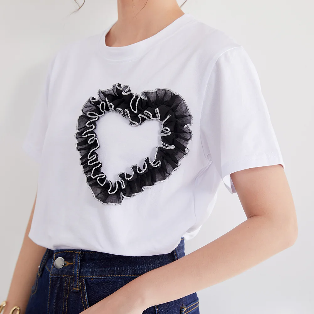 Black T-shirt Ruffles Casual Summer Thin Tees Falbala Simple Lady Fashion Streetwear Chic Slim Women Daily Basic Tops Sweet graphic tees