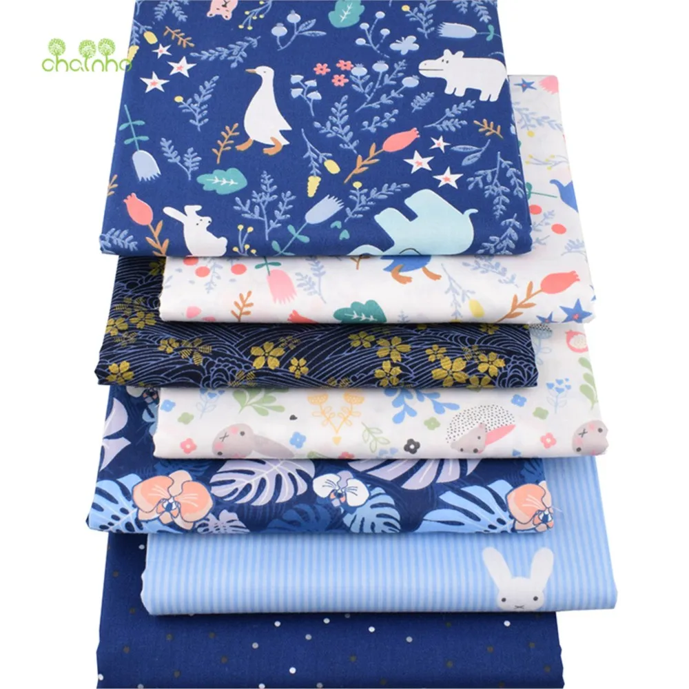 Chainho,Print Twill Cotton Fabric,Patchwork Cloth,DIY Sewing Quilting Material,Midnight Blue Series,7 Designs,2 Sizes,15C21