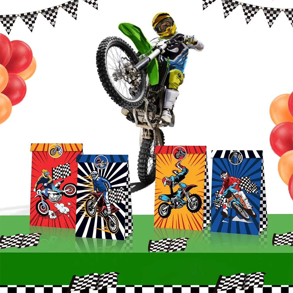 Moter Bike Birthday Decorations Moto Cross Gift Bags Motorcycle Keychain Tattoos for Kids Dirt Bike Party Supplies
