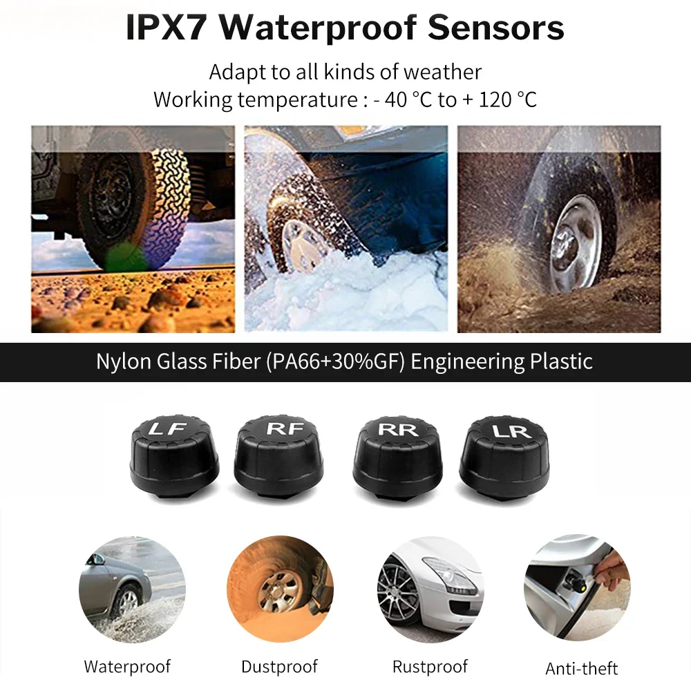 TPMS Car Tire Pressure Monitoring System Solar Powered