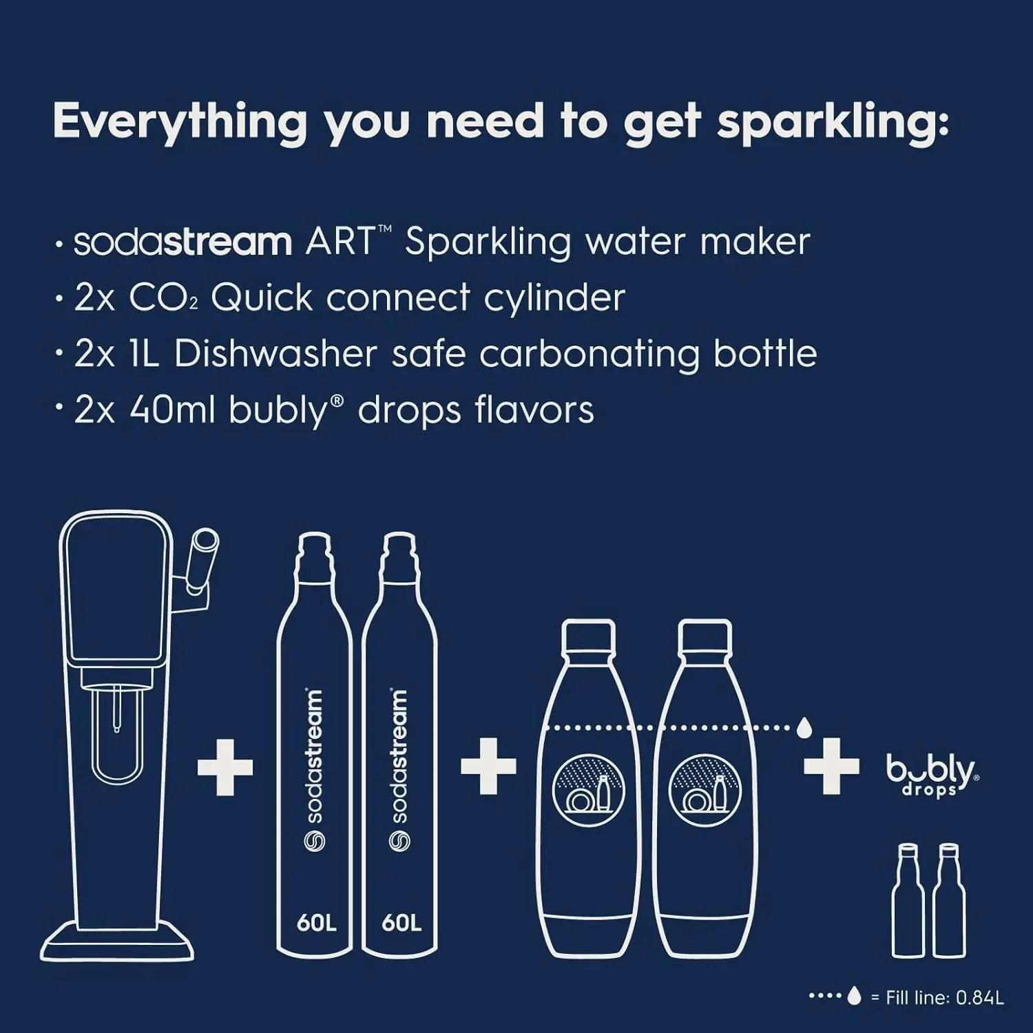Art Sparkling Water Maker Bundle (Black), with CO2, DWS Bottles, and Bubly Drops Flavors 3
