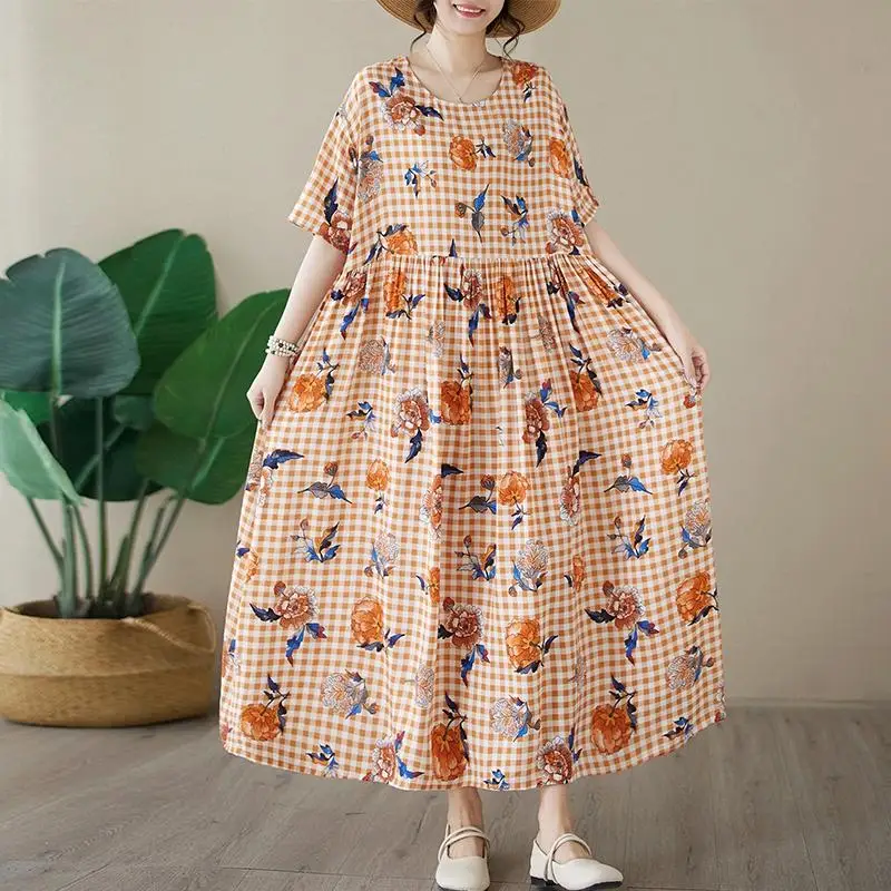 

Женское платье с круглым вырезом Dimanaf, свободное платье-макси в богемном стиле с цветочным принтом, летнее платье большого размера, 2024