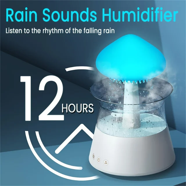 7-Colour Variable Cloud and Rain Humidifier with Remote Control - Vaporizer Humidification, Water Drop, Waterfall Light, Mushroo 5