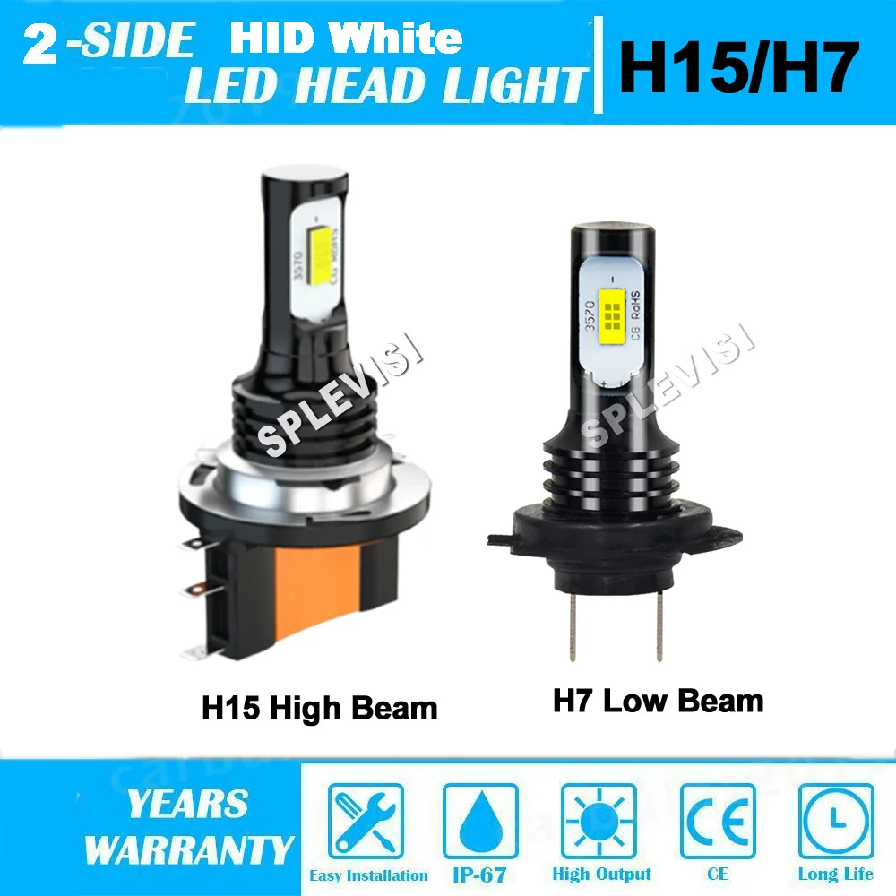 

H15 H7 Car LED Headlight Bulbs Conversion Kit Main Dipped Beam Foir VW Tiguan 2012-2018 Amarok 2010-2022 Bright 6000K White
