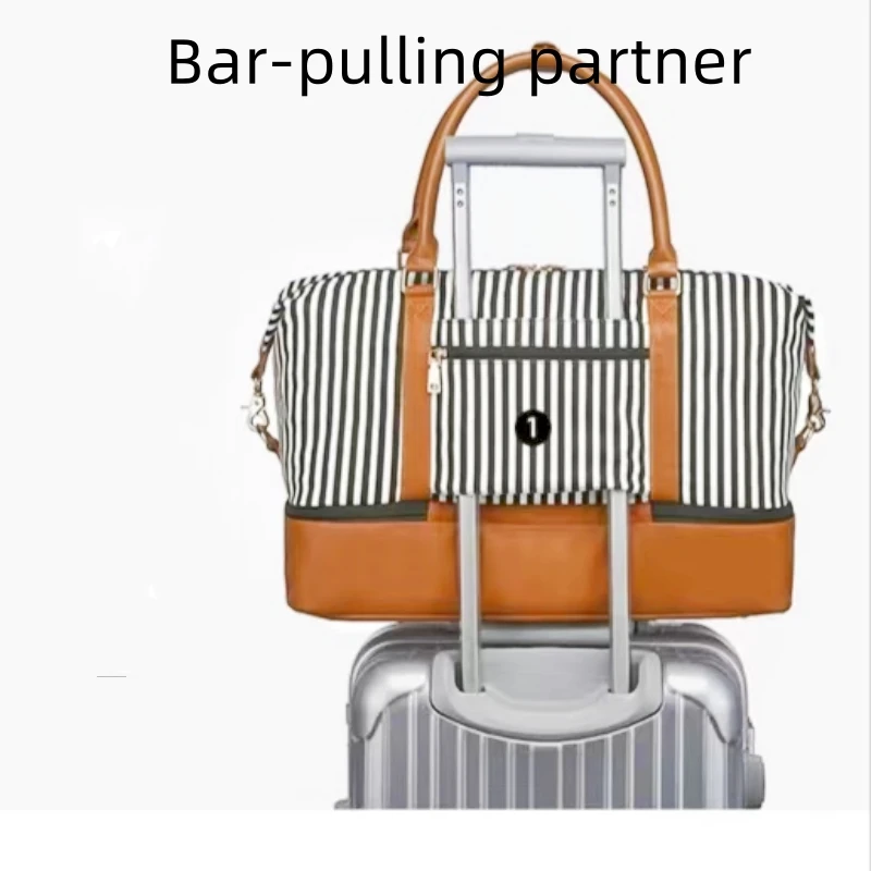 Travel Lady Bag Striped Canvas Crossbody Bag One-shoulder Hand Luggage