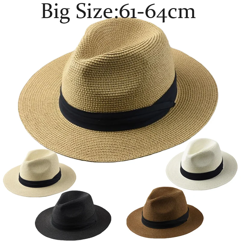 

Large Size 61-64cm Panama Hats Men Women Beach Wide Brim Straw Hat Lady Summer Sun Hats Plus Size Fedora Hat 55-57cm 58-60cm