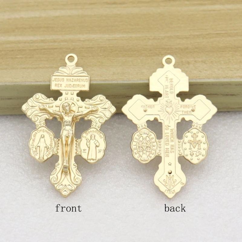 Figura de crucifijo de Jesús de Metal, accesorio de Cruz de collar de oración, manualidades para joyería religiosa hecha a mano, regalo colgante