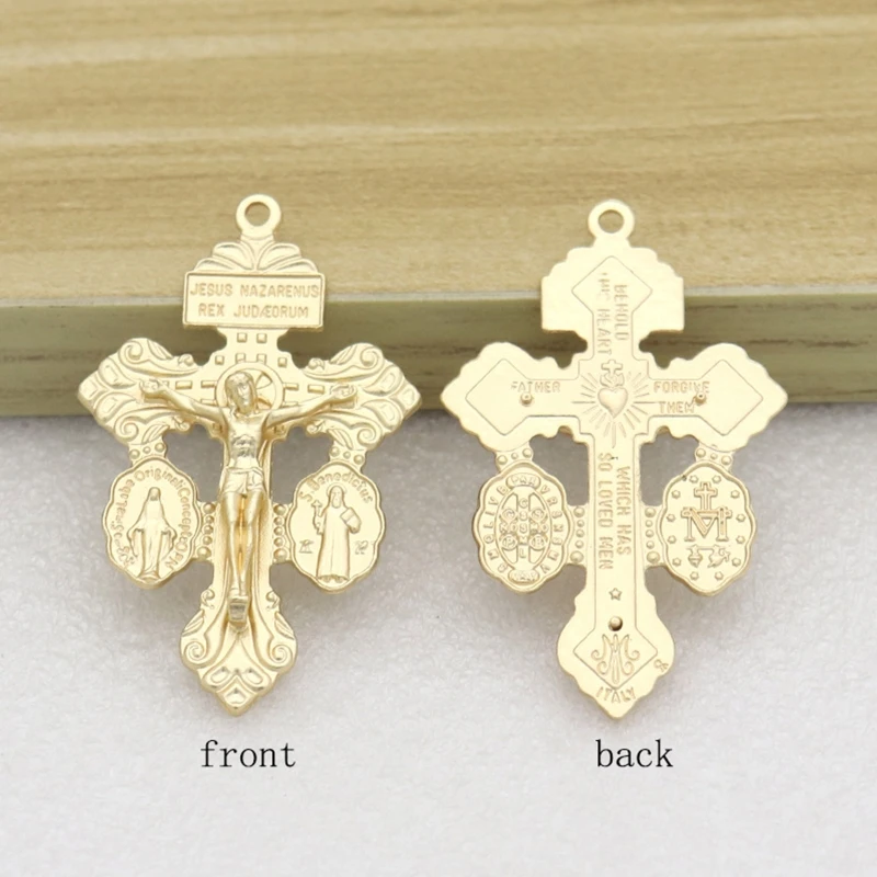Praying Cross Necklace Metal Jesus Crucifix Figurine Crafts for Handmade DIY Religious Jewelry Pendant