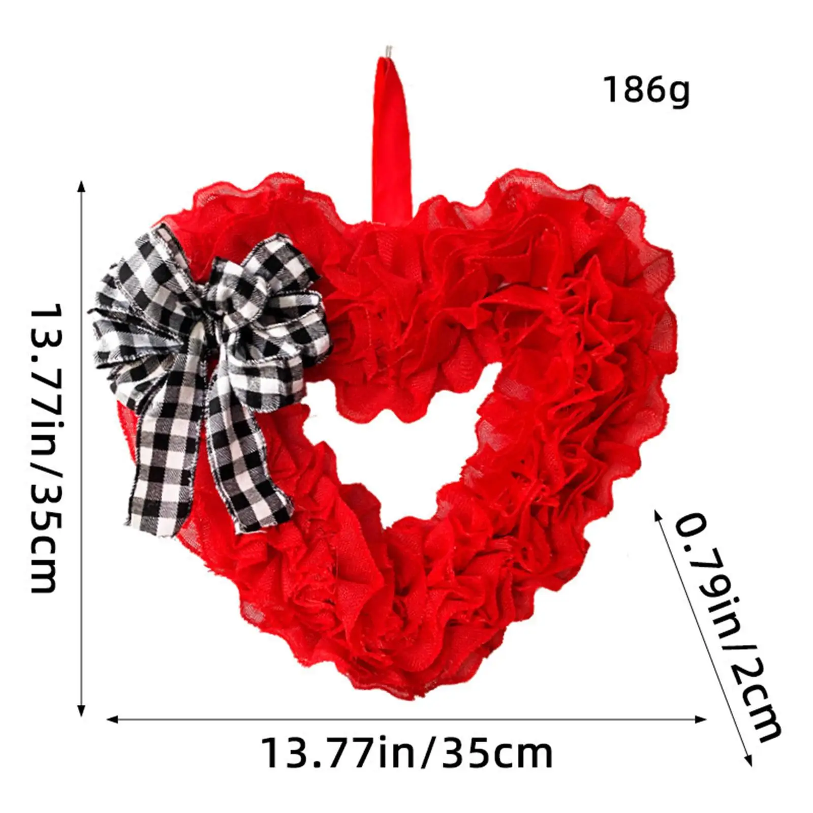 Bow Ribbon Wreath Valentine`s Day Wreath Decoration Party Favors Front Door Wreath Love Wreath for Wall Celebration Holiday