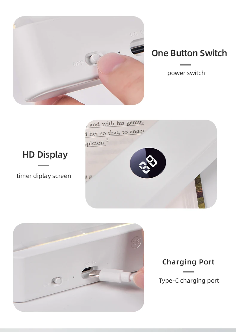 LED Reading Light Rechargeable Clear LED Flat Book Light Eye Protection 3 Color Timer Reading Lamp Bed Bedroom Night Light