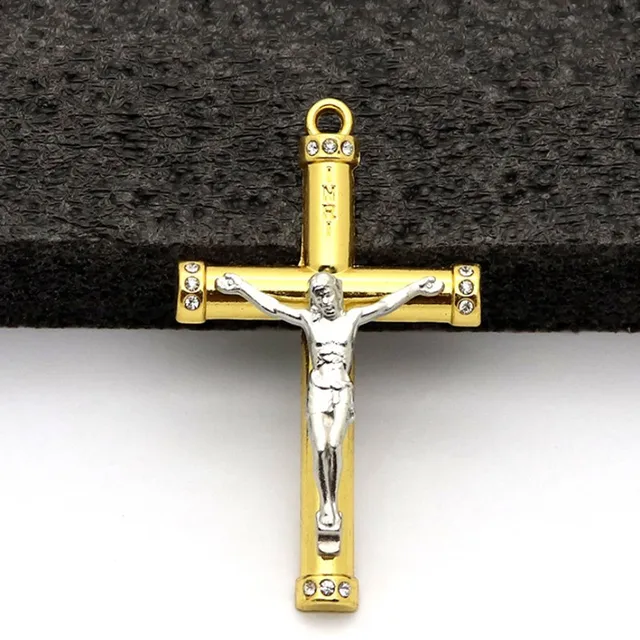 Men's Cross Tubular Catholic Crucifix Necklace in 10K Gold