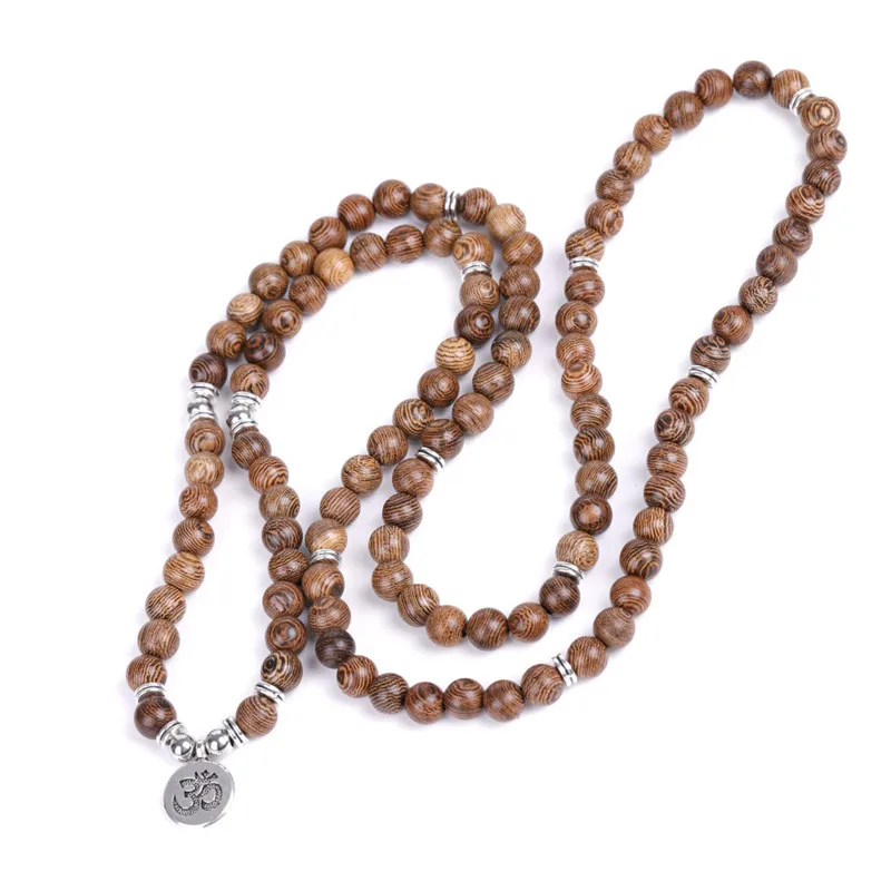 8mm 108 Beads Natural Sandalwood Buddhist Buddha Meditation Mala Bracelet For Women Men Prayer Bead Rosary Hanging Decoration