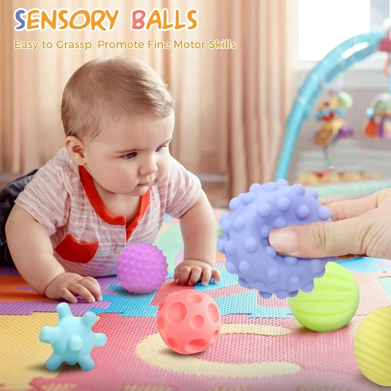 Sensory Balls for Babies Sensory Baby Crawling Toy Activity Textured Soft Bouncy Ball Rattle Montessori Toys for Babies 3+ Month 6