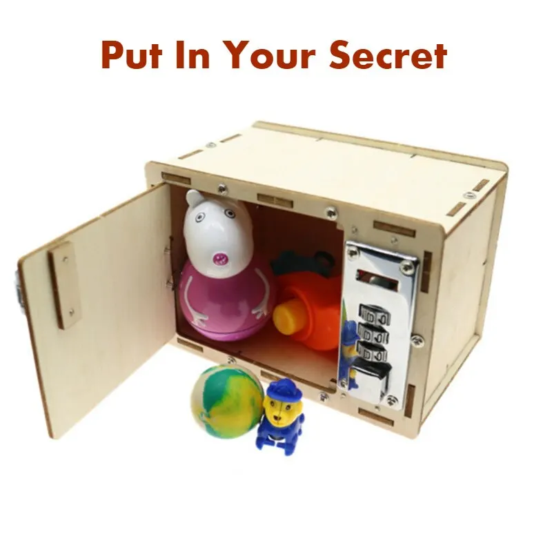 Combination Lock Box Diy Safe Deposit Box Machinery Invention Scientific Experiment Wood Password Box Toys for Kid Assembly Model Make