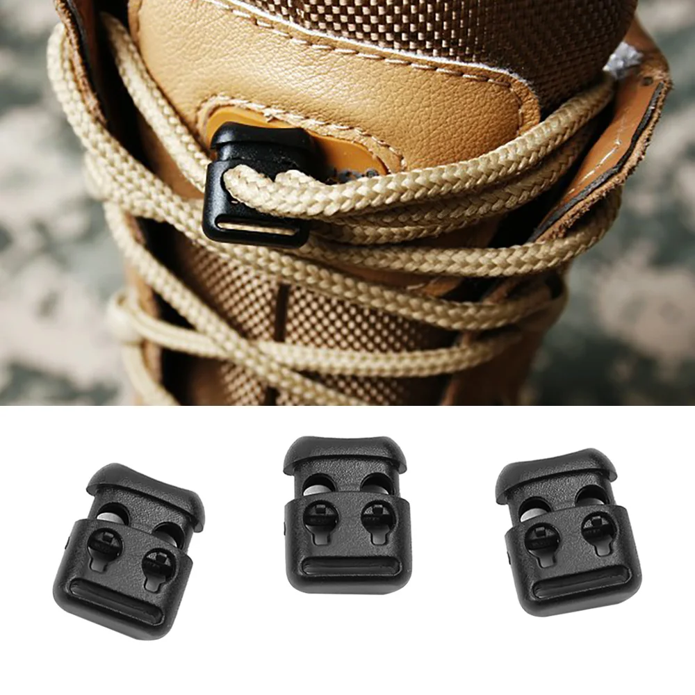 10pcs Black Medium Plastic Non-slip Toggle Clip Stopper Cord Lock