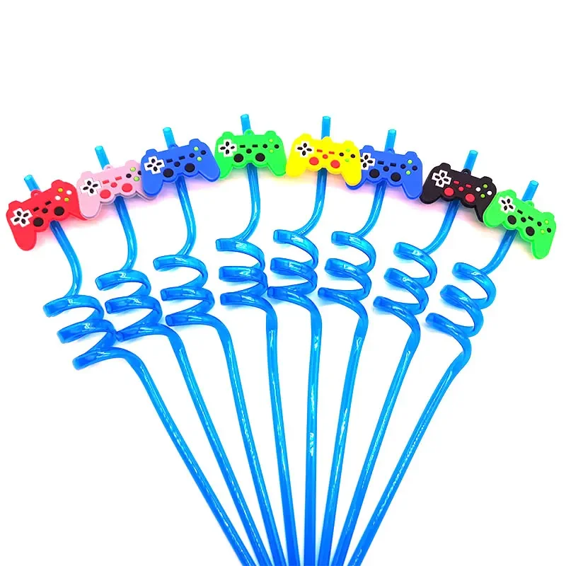 

8pcs 26cm Mermaid Theme Kids Fruit Party Supplies Reusable Spiral Plastic Drinking Straws Fish Tail Gamepad Soccer Ball Straws