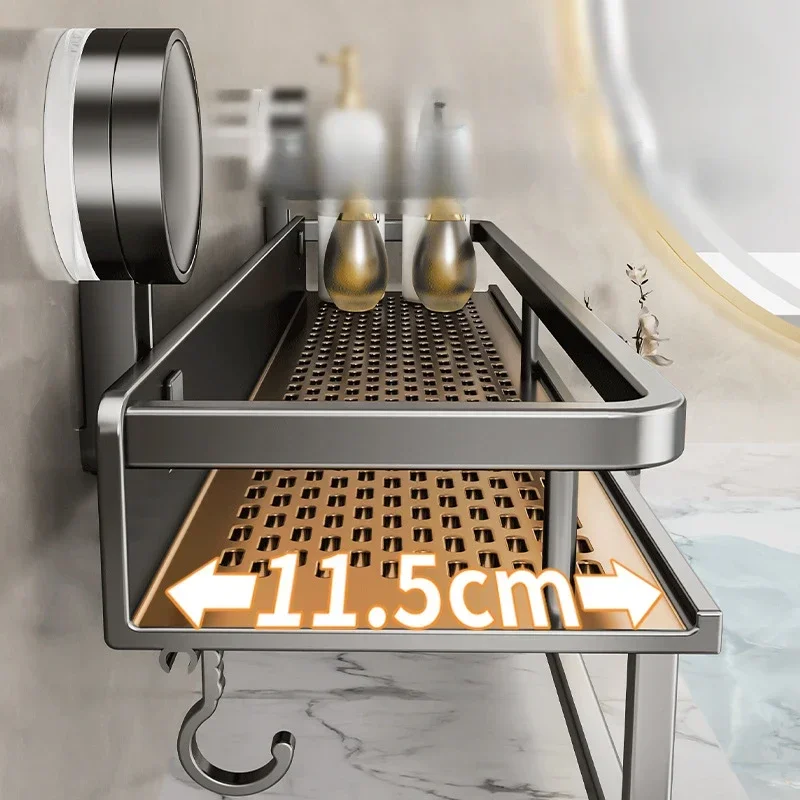 Bathroom Shelf Suction Cup Shampoo Holder Makeup Storage Organizer Aluminum Shower Shelf Bathroom Organizer No Drill Wall Shelf 4