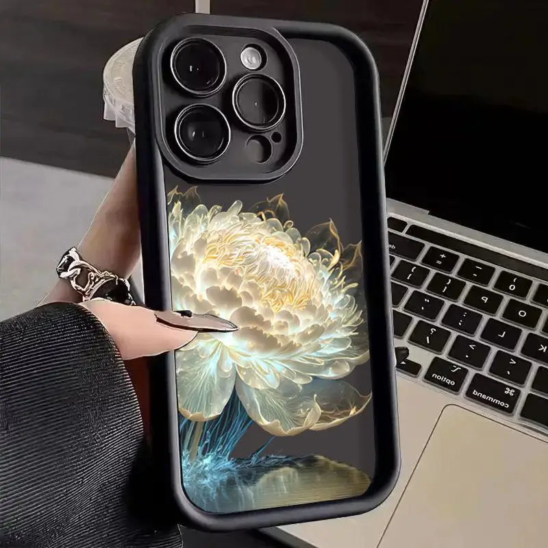 Charming Lotus Flower Oil Painting Silicone Phone Case