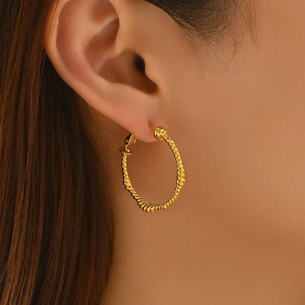 Oversize Rope Circle Round Twist Hoop Earrings Minimalist Gold Color Huggie Ear Buckle Fashion Jewelry 2025 New Bijoux Stylish