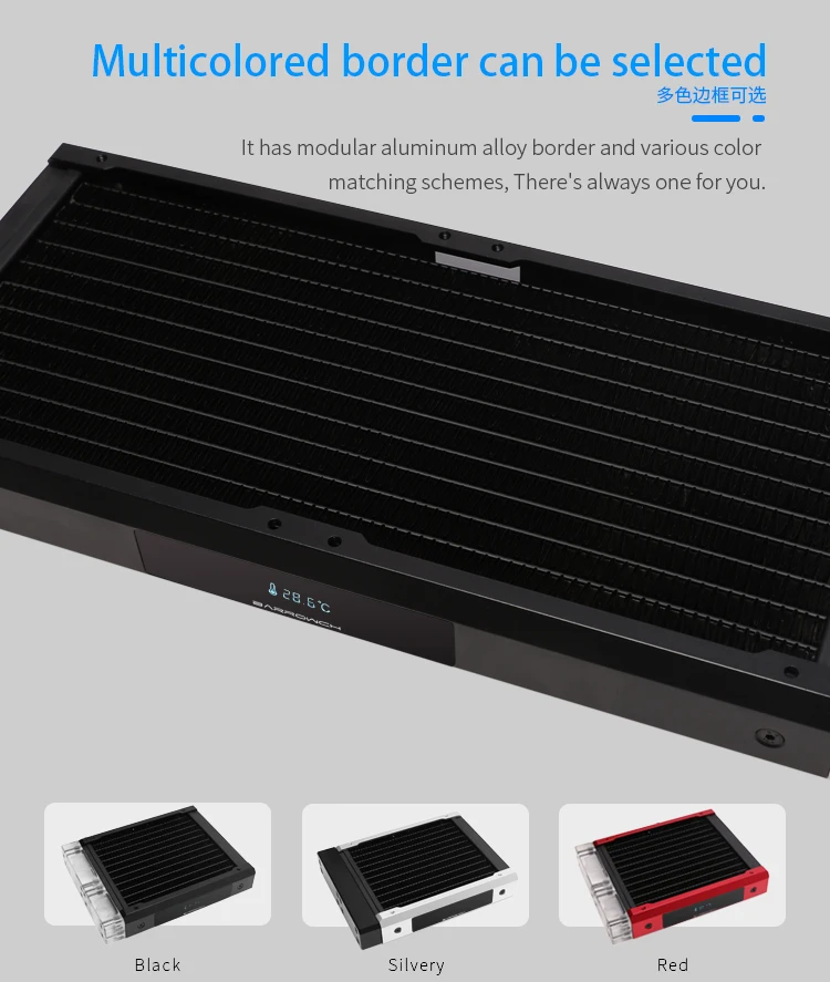 Barrowch-radiador Modular Chameleon Fish com Display Oled Pom Módulo de Entrada Acrílico Ventilador de 12cm 120 mm 240 mm 360 mm 480 mm - Imagem 3