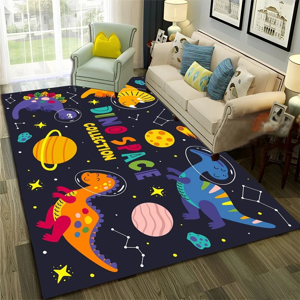 

Cute Dino Dinosaur Space Planet Cartoon Carpet Rug for Home Living Room Bedroom Doormat Decor Child Area Rug Non-slip Floor Mat