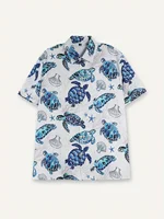 Comfy Sea Turtle Hawaiian Shirt Men Oversized Shirts Full Printed Short Sleeve Aloha Top for Summer Beach Days 2