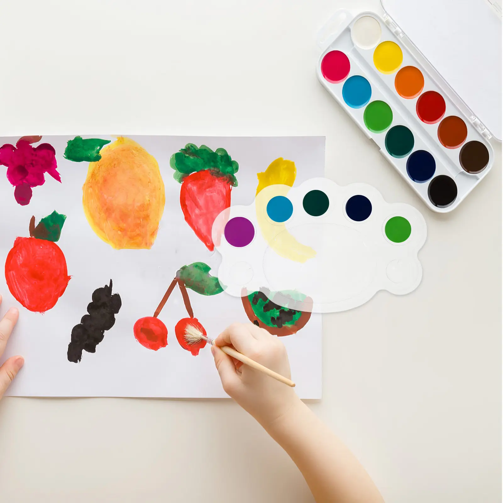 100Pcs 일회용 플라스틱 혼합 팔레트 휴대용 페인팅 트레이 수채화 그림 팔레트 스케치 페인트 트레이 야외 예술 사용