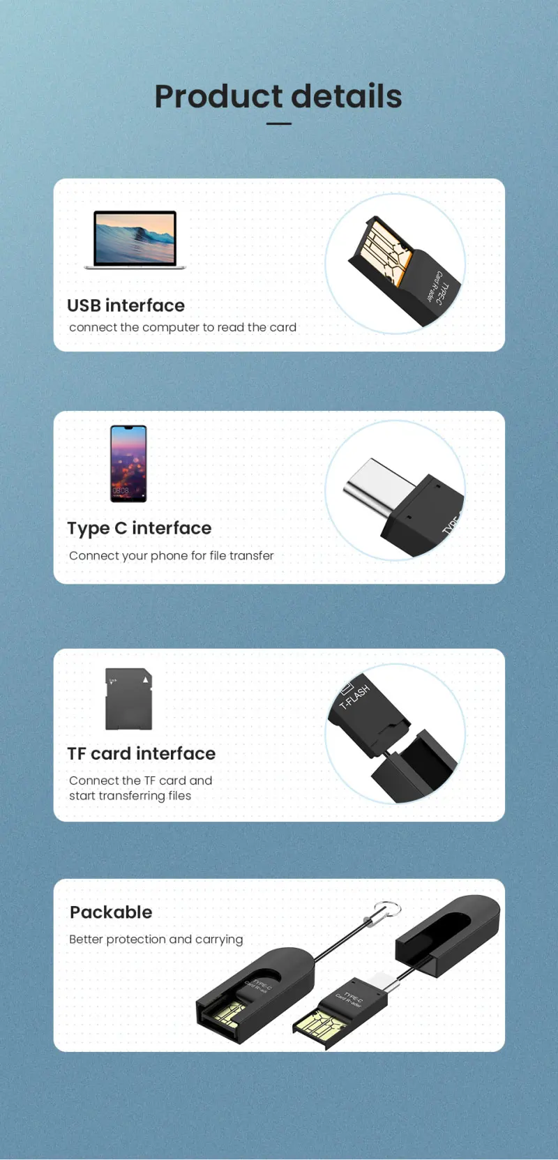 2 In 1 USB 3.0 TF Card Reader OTG Phone Adapters Micro S D Mini Card Reader  Type-c Interface TF OTG Phone Adapters Card Reader - AliExpress