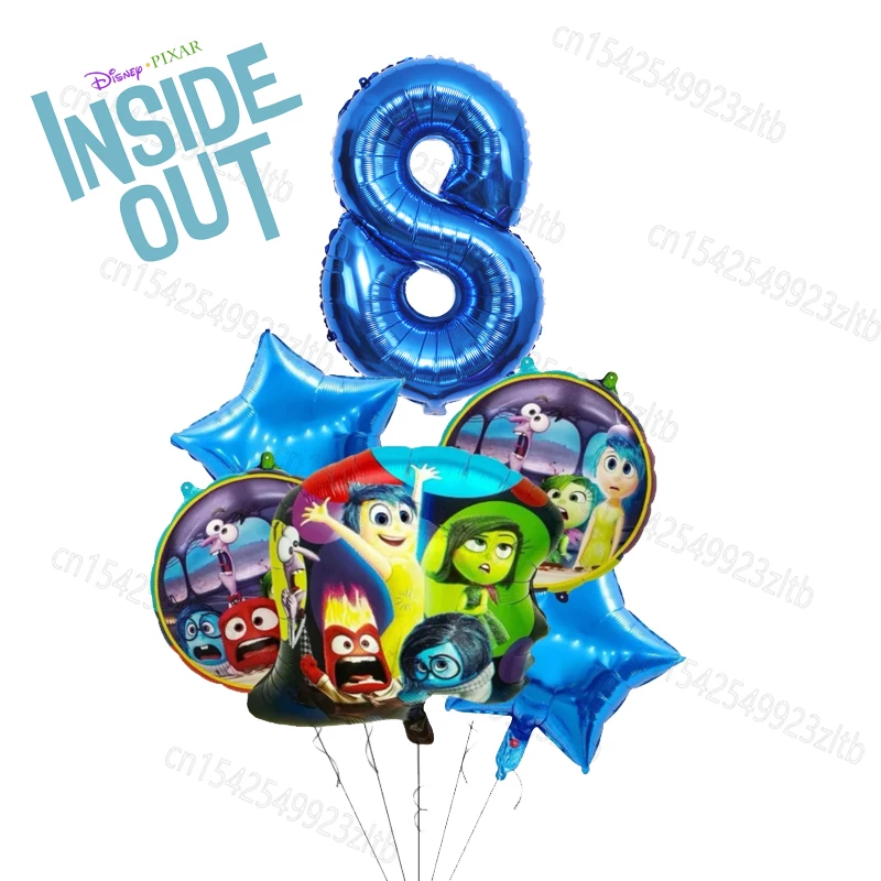 thumbnail image 1 of Juego de 5 globos de fiesta de cumpleaños para niñas y niños, de Inside Out 2, con números, decoración de cumpleaños, suministros para niños de 1, 2, 3, 4, 5, 6, 7, 8 y 9 años, 1 of 5