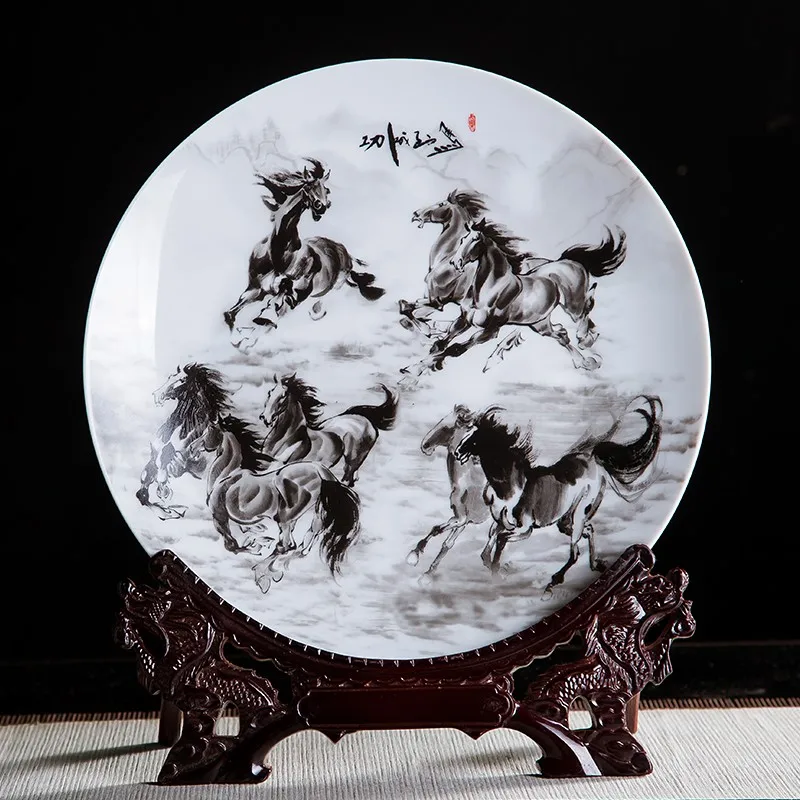 

2020 HOME office meeting TOP Business decoration ART Mascot GOOD LUCK Success talisman porcelain 8 horses FENG SHUI ART Statue