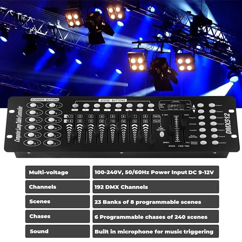 Yiflamefly AC 100-240V Black Grand Console DMX and MIDI Operator 192 Channel Light Controller for Live Concerts KTV DJs Clubs 6