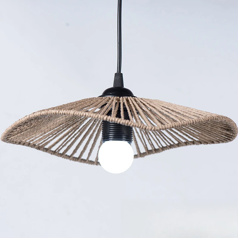 Pendant Lamp Shade Paper Rope Rattan Boho Handwoven Wicker Lampshade Home Deco Interior 2