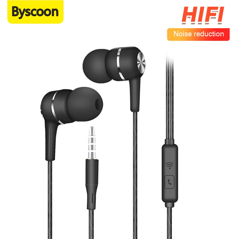 Проводные спортивные наушники Byscoon с микрофоном, стереогарнитура-вкладыш 3
