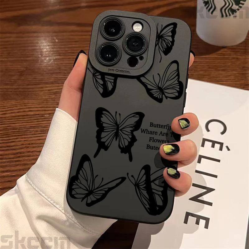 Elegant Black Butterfly Pattern Shockproof Silicone Phone Case