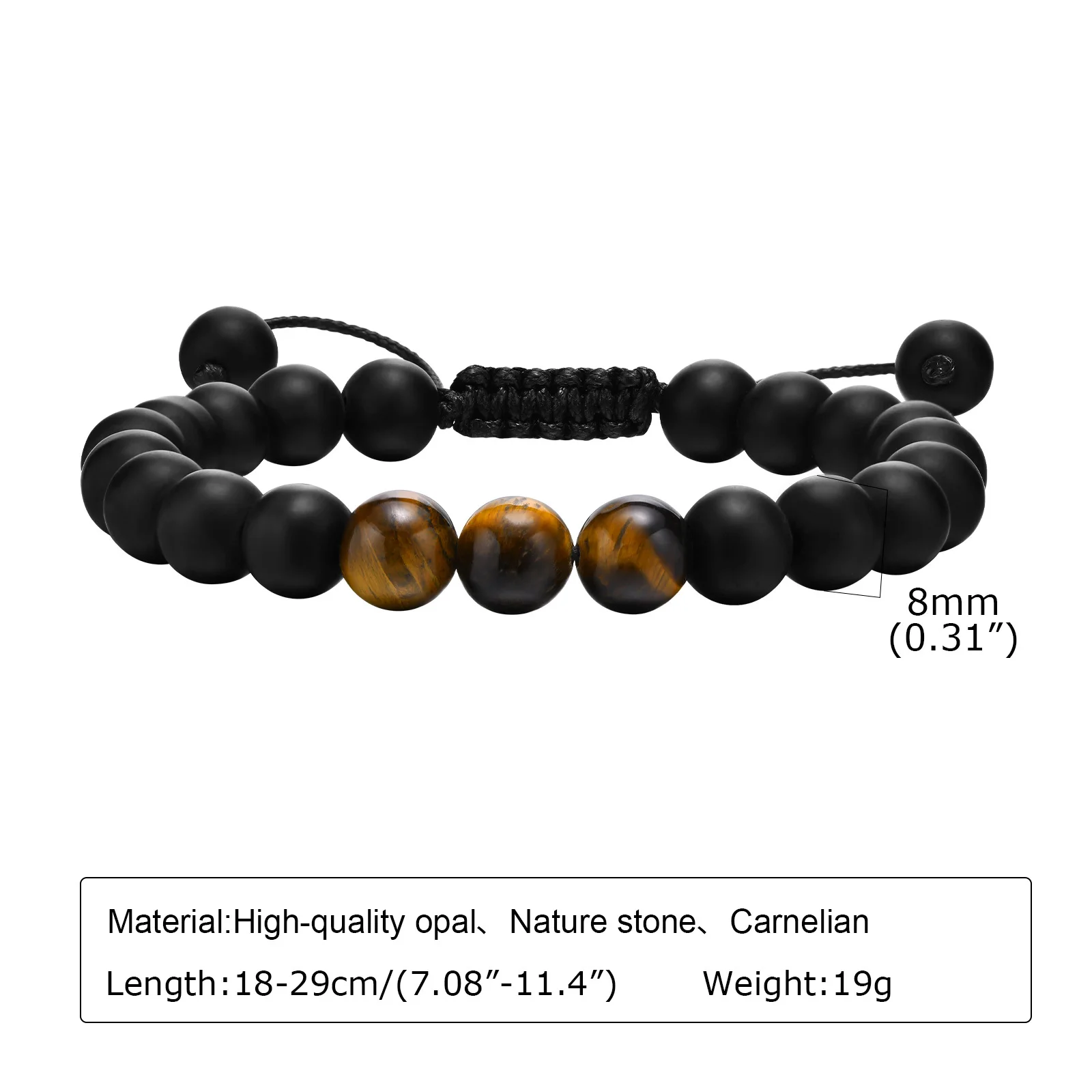 Beaded Bracelet for Men 8mm Natural Tiger Eyeball Bracelet Charm Onyx Adjustable
