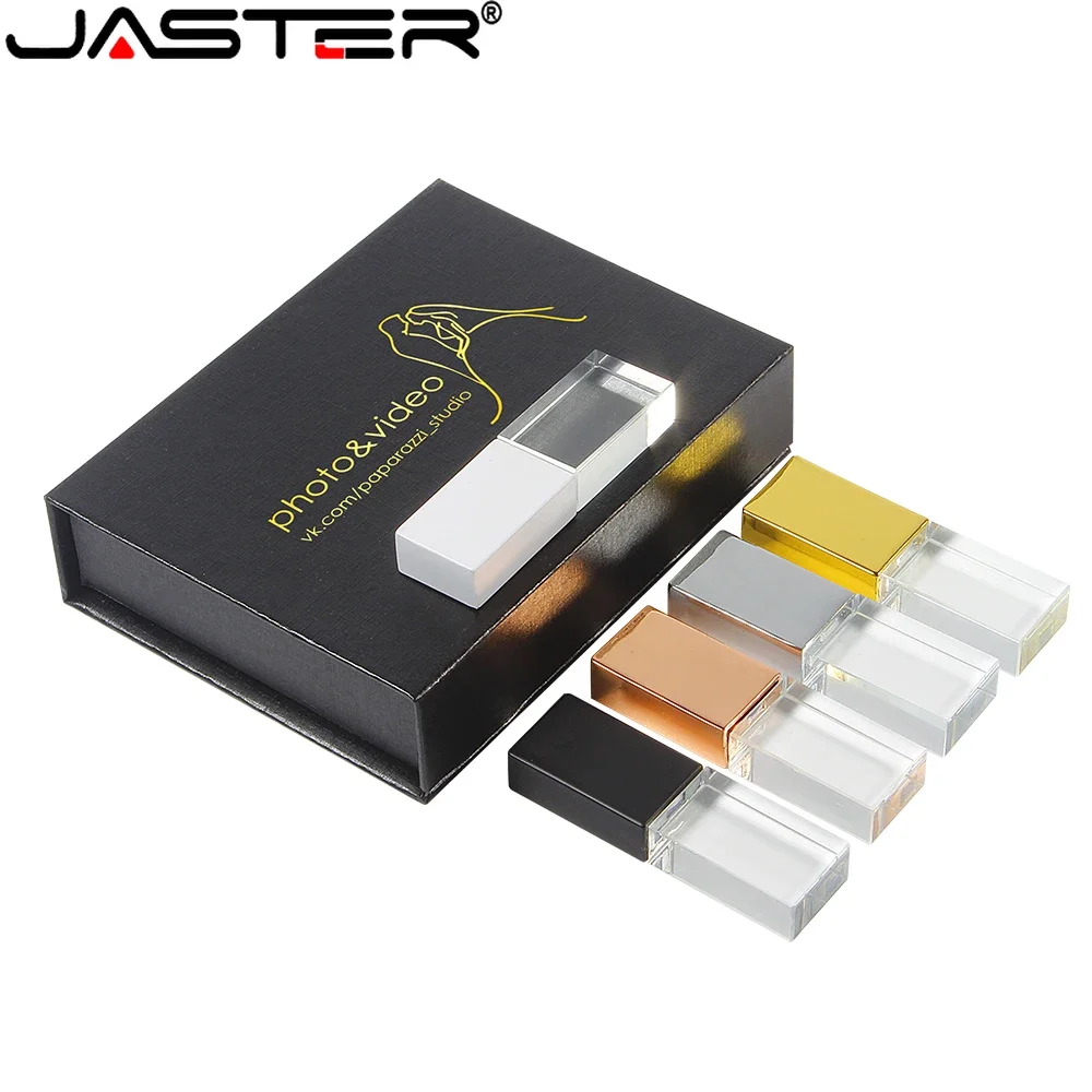 Jaster Free Custom Logo Crystal Usb 2.0 Flash Drive 128Gb Pen Drive Ad Alta Velocità Con Scatola Di Carta 64Gb Memory Stick Regalo Di Nozze 8Gb