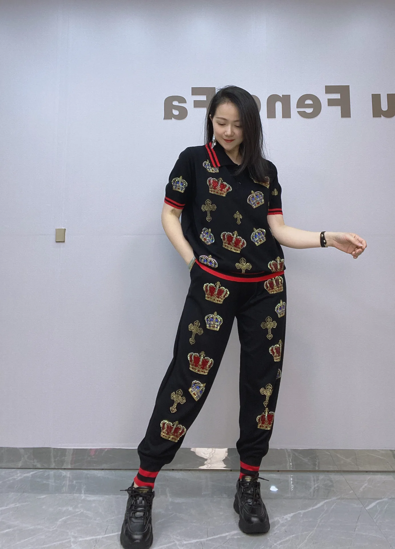 

2024 Crown Diamonds Womens Two Peice Sets Casual Knitting Clothes Women Outfit Autumn Tracksuit Ensemble Femme 2 Pièces Été