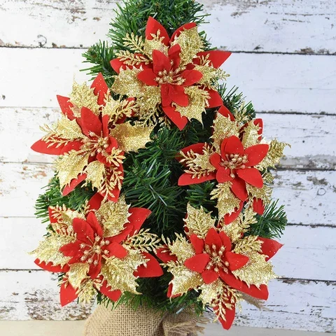 

5pcs Xmas Tree Flower Decor 14cm Artificial Flower Heads Wedding Christmas Faux Flowers Decorations