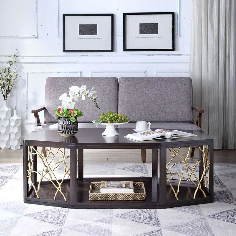 

New American light luxury tea table postmodern simple stainless steel size living room model room solid wood furniture