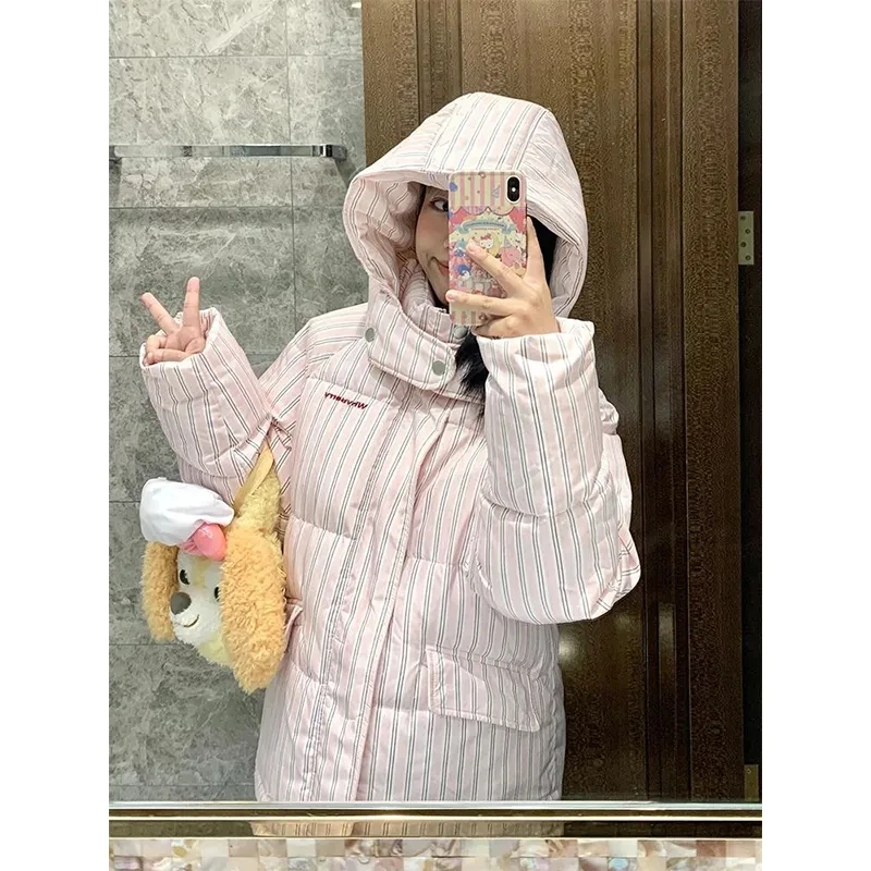 2025 Winter New Hooded Jacket Korean Loose Warm Thick Cotton Coat Women Printing Overcoat Quilted Coat Women Long Parkas Outwear