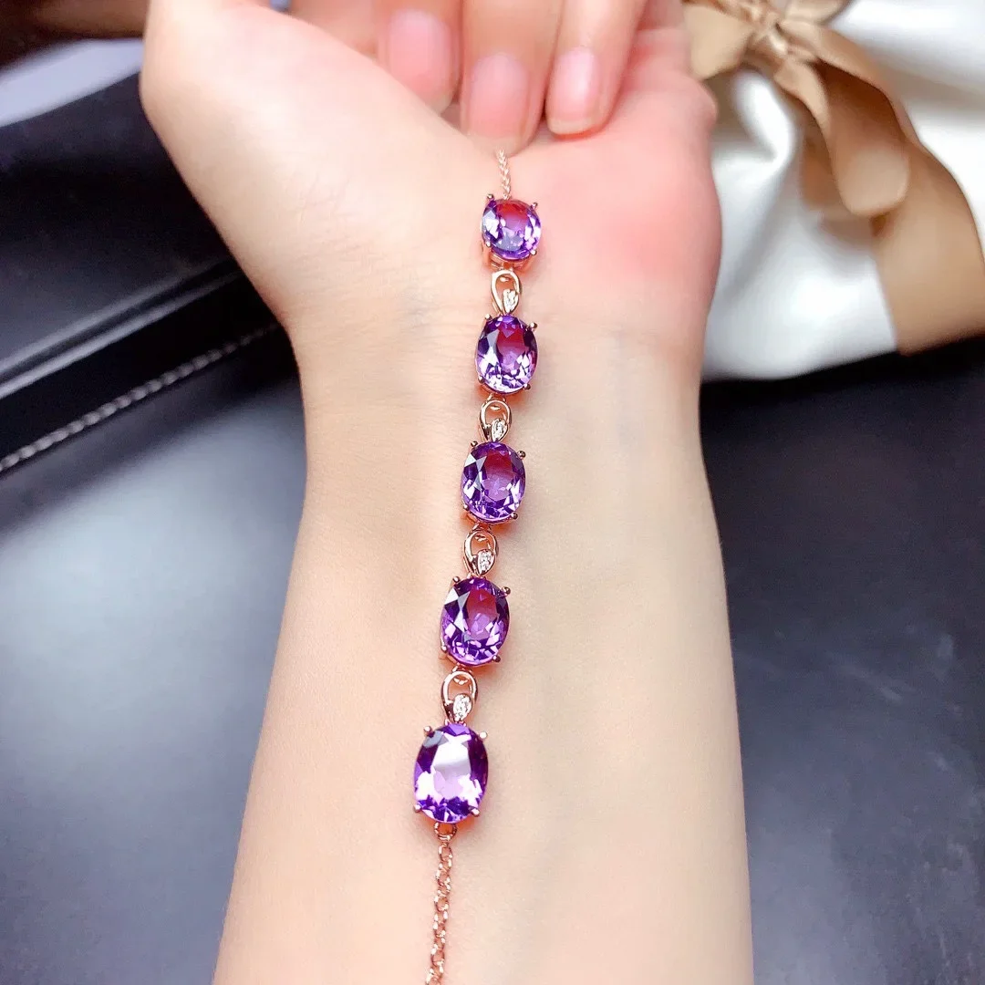 Luxury Sparkling Cubic Zirconia Jewelry S925 Silver Purple Crystal Charms Bracelet Elegant Bridal Bangles for Women 