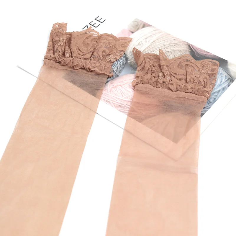 Damen Burgunderrote Spitzenstrümpfe Leicht Glänzende Seidige Strümpfe Breiter Schaft Transparente Overknee-Strümpfe Sexy Überknie-Lange Socken – Detail 15