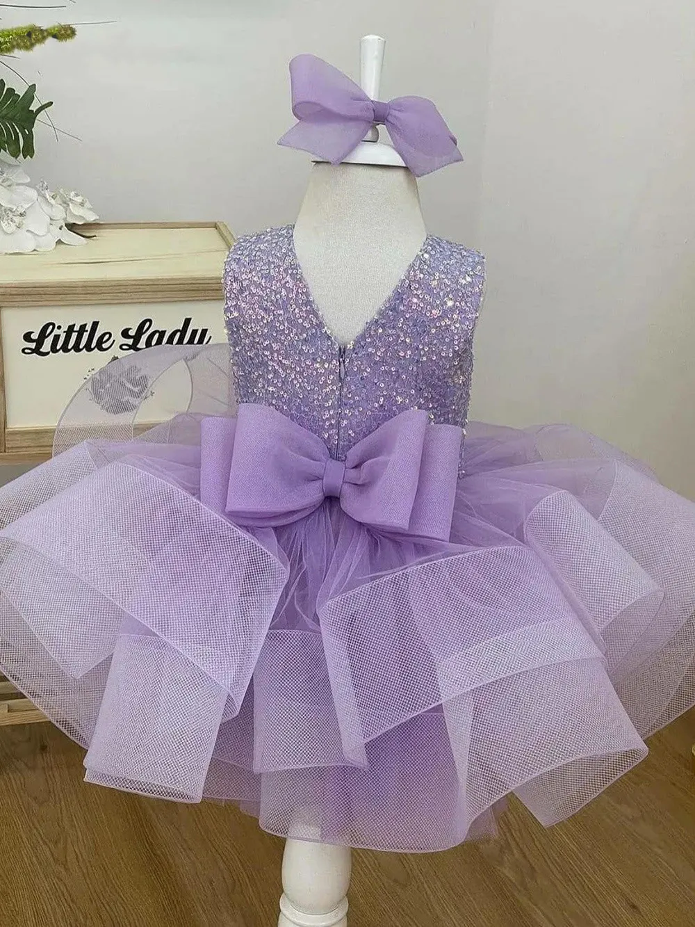 

Lilac Puffy Baby Girl Birthday Party Dress with Bow New Tutu Toddler Dress Kid Princess Gown Flower Girl Dress Photograhy