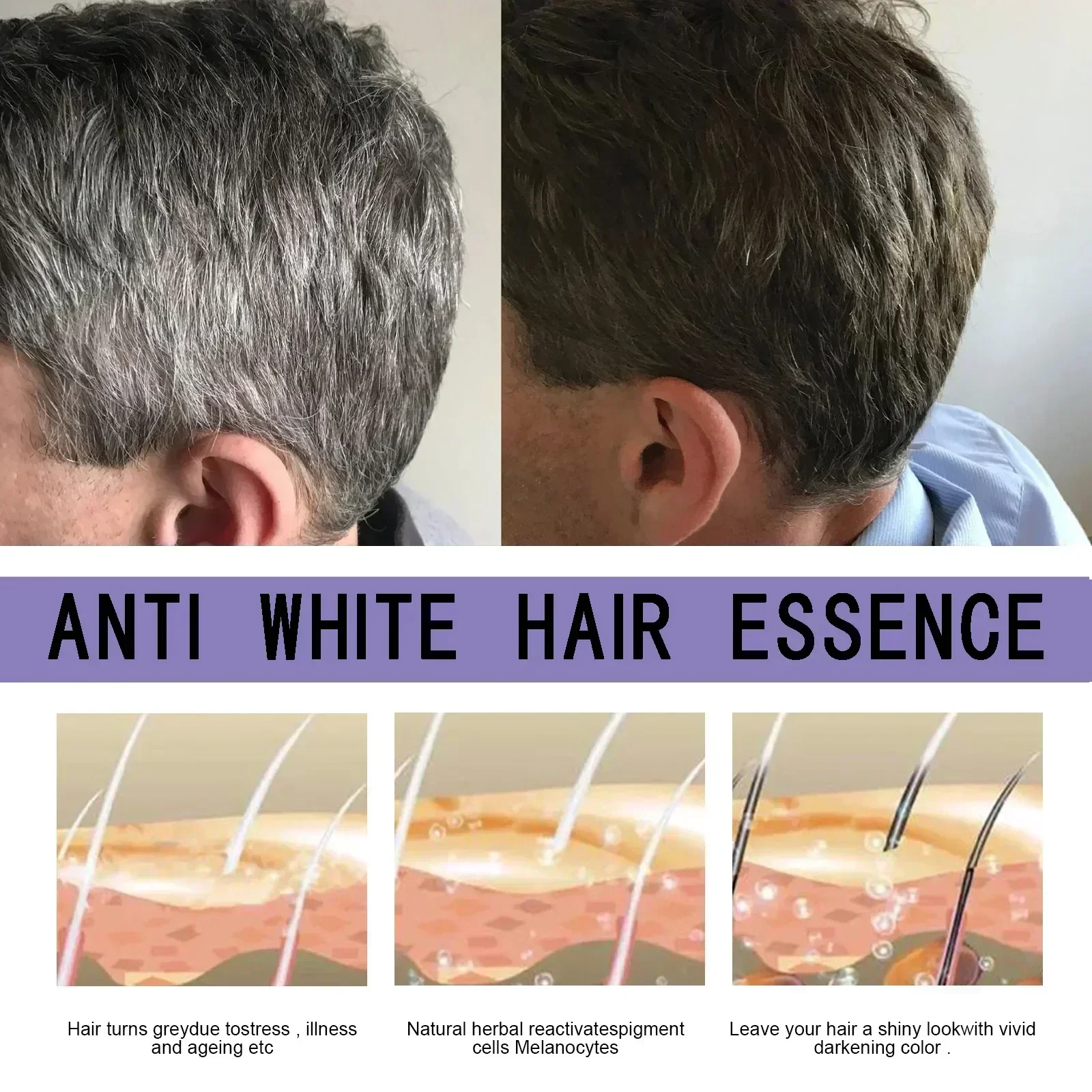 Black hair liquid removes grey hair in old age Natural anti-white ahair effective for natural ahair color and restore black hair color restorer