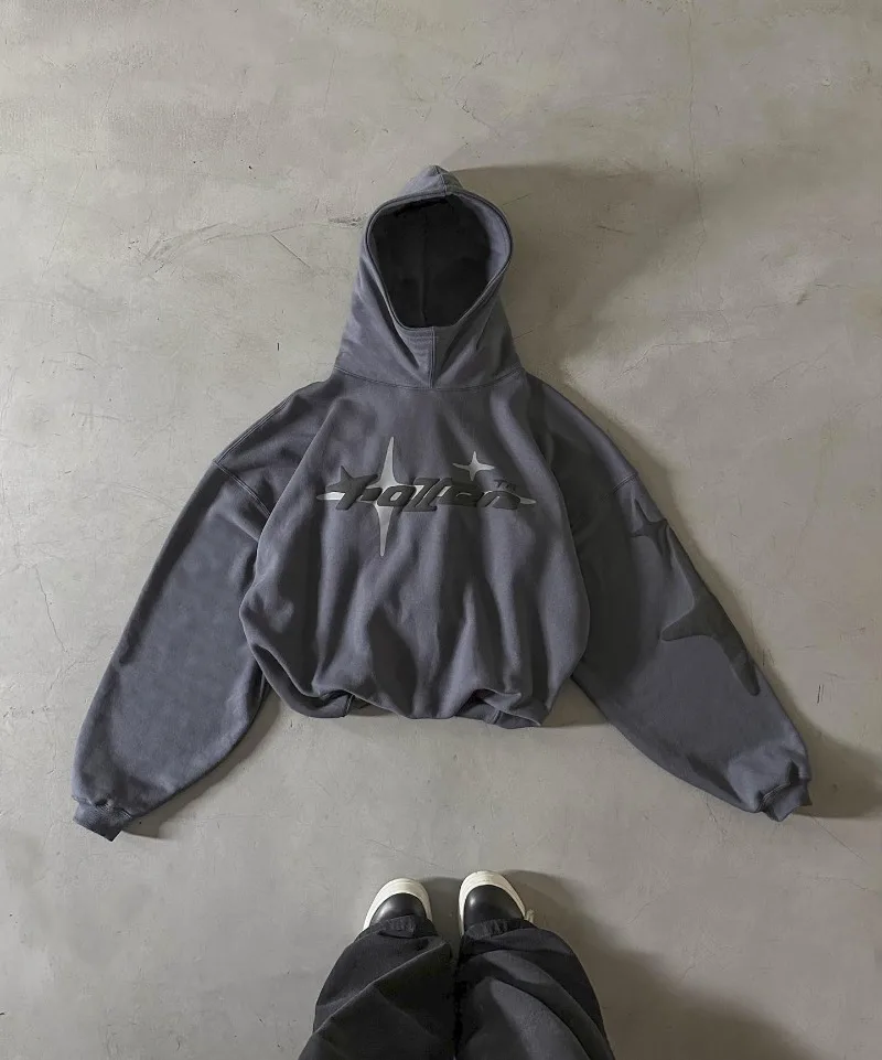 New American High Street Trend Retro Hoodie Letter Foam Hoodie for Men Y2k Goth Harajuku Couple Loose Casual Sweatshirt