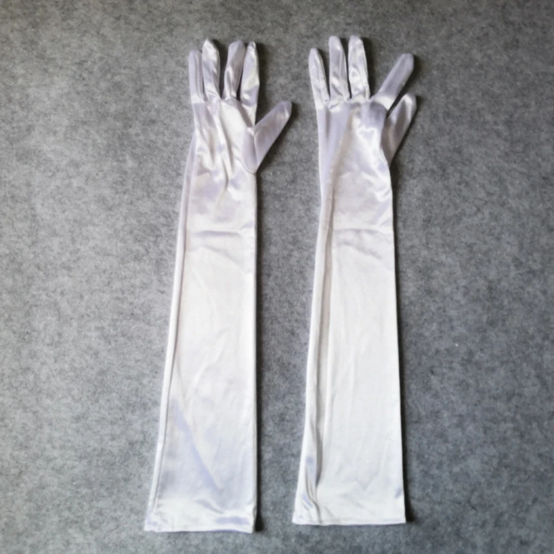 55CM Multicolor Satin Long Women Gloves Bride Wedding Party Cosplay Stage Performance Etiquette Solid Soft Smooth Accessories