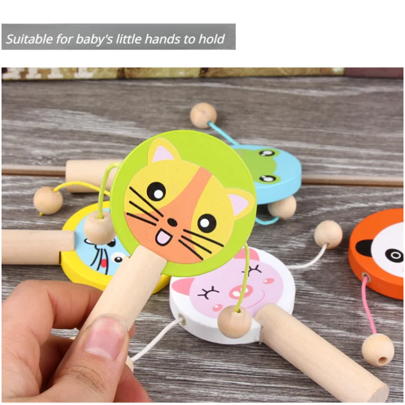 Kids Cartoon Wooden Rattle Drum Handle Clapping Castanets Board For Baby Musical Instrument Preschool Early Educational Toys early education toys,educational toys,music toys,musical instrument